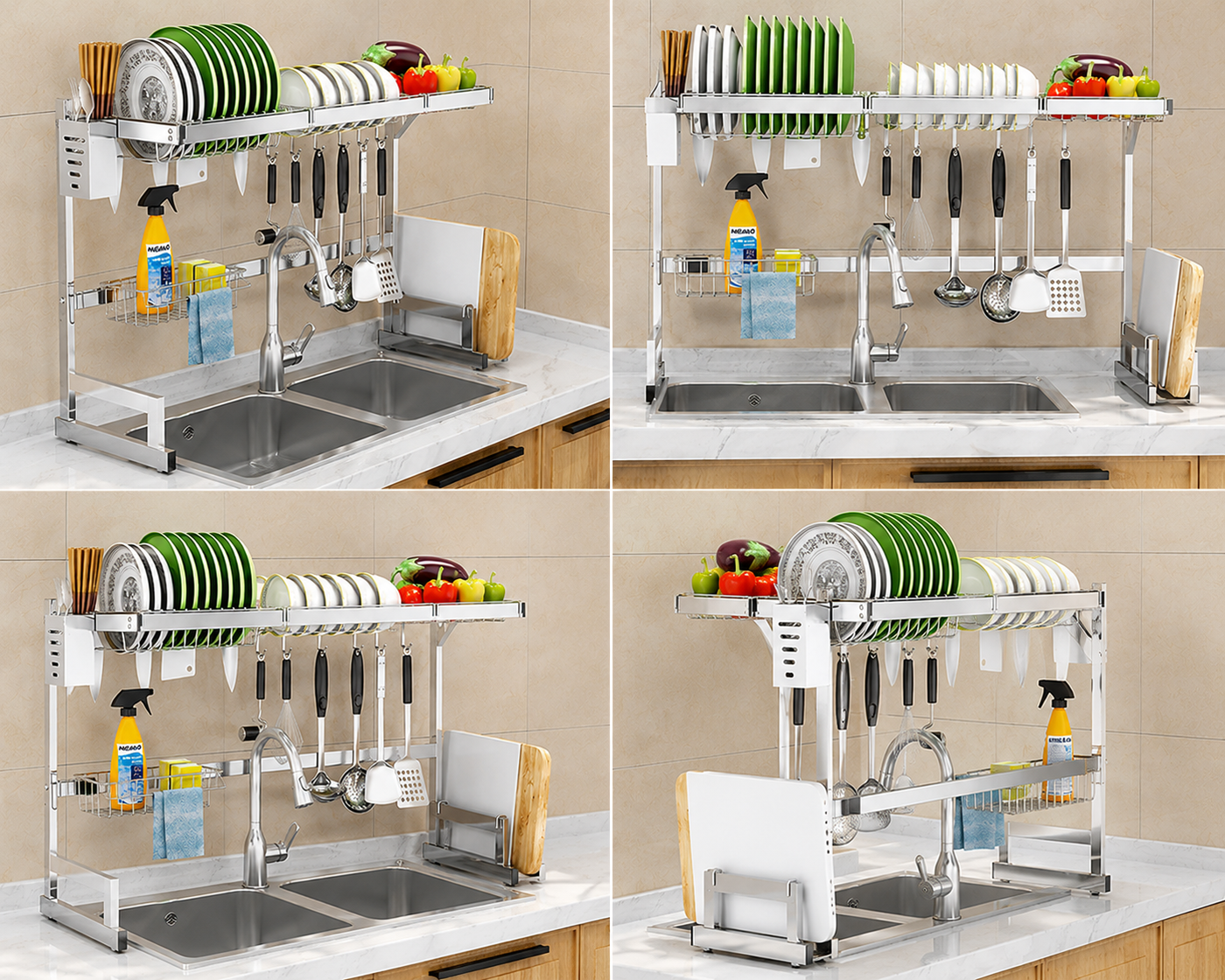 95CM Large Multi-Function Dish Drying Rack – Heavy-Duty Stainless Steel Kitchen Sink Organizer & Countertop Space Saver