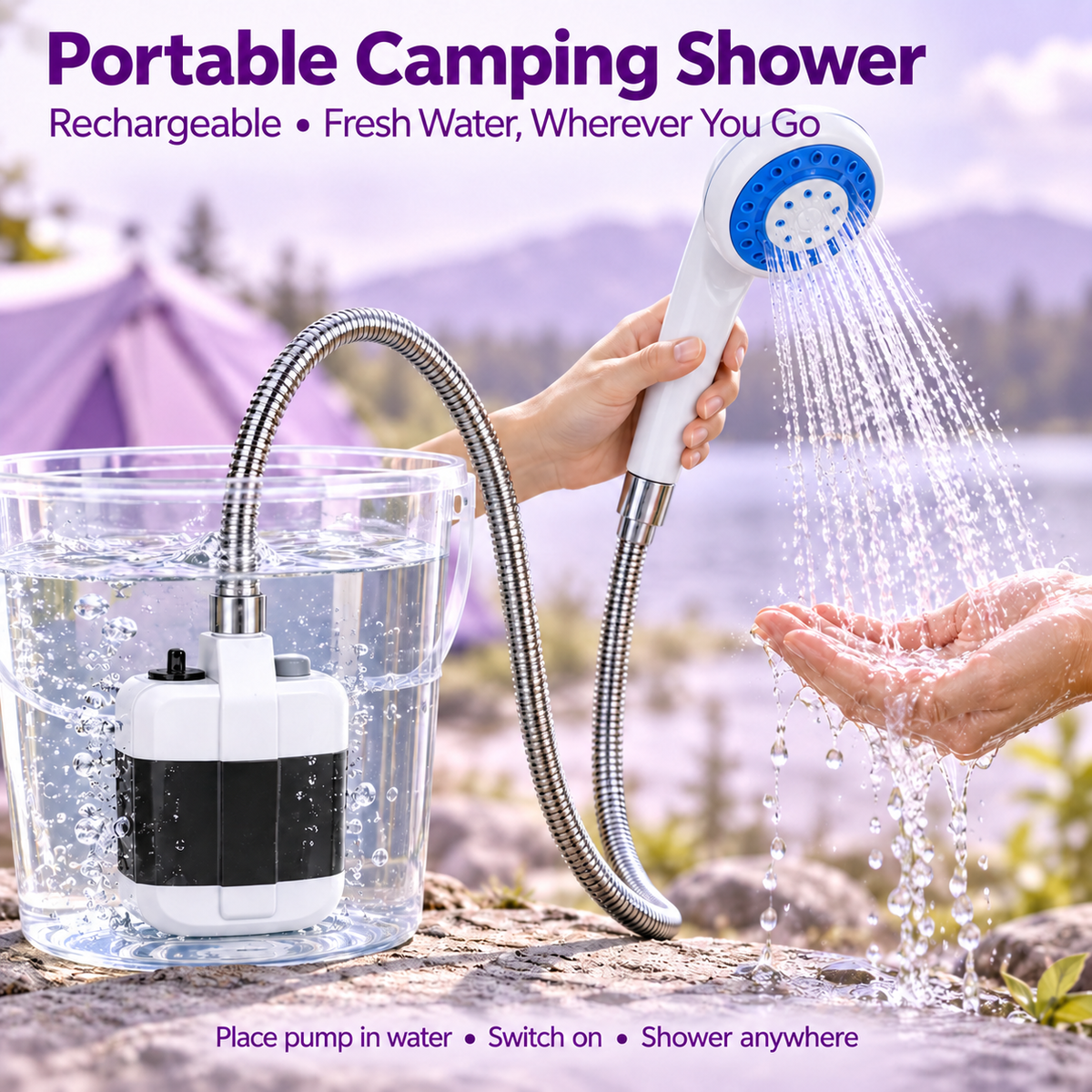 Rechargeable Portable Camping Shower with Pump
