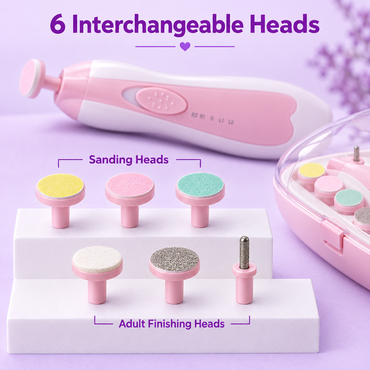 Baby Electric Nail Trimmer Set – 6 Filing Heads & Storage Case