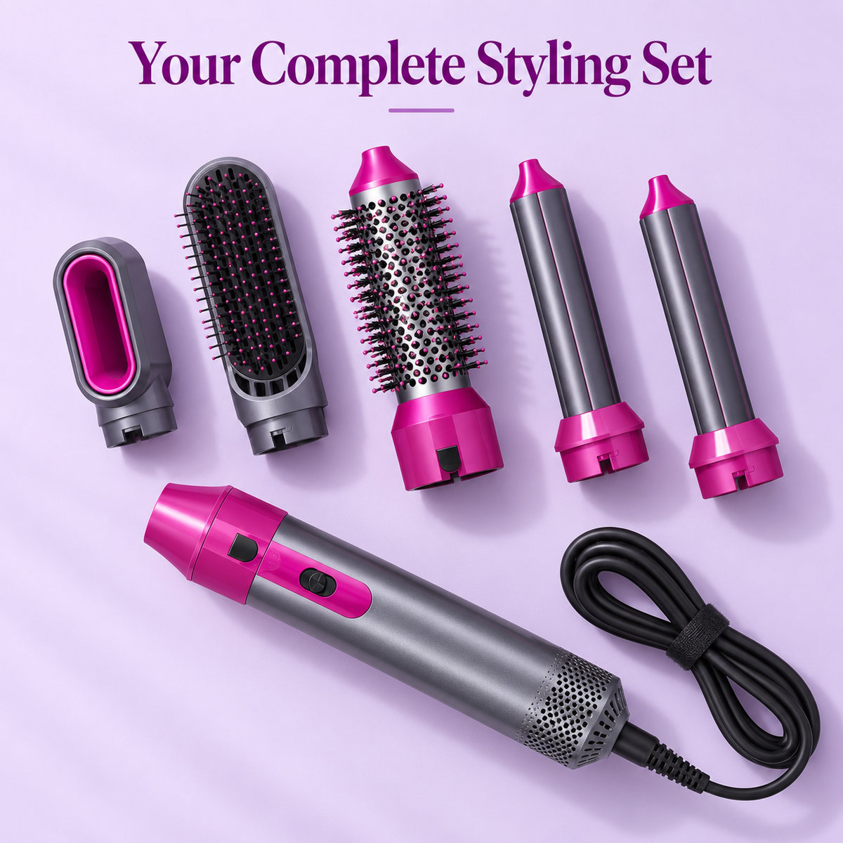 5-in-1 Hot Air Brush & Hair Styler – Ceramic Dryer, Curler & Volumizer