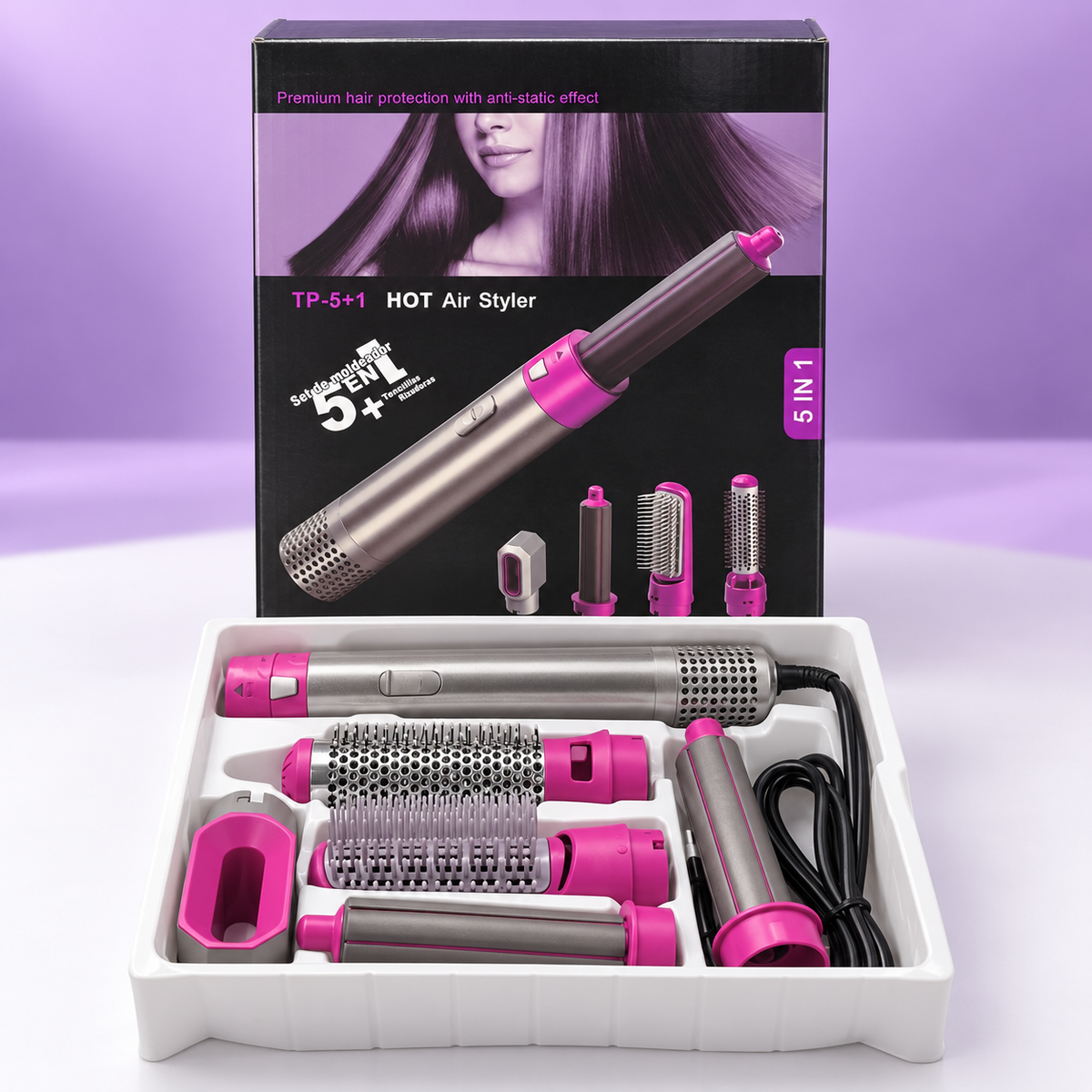 5-in-1 Hot Air Brush & Hair Styler – Ceramic Dryer, Curler & Volumizer