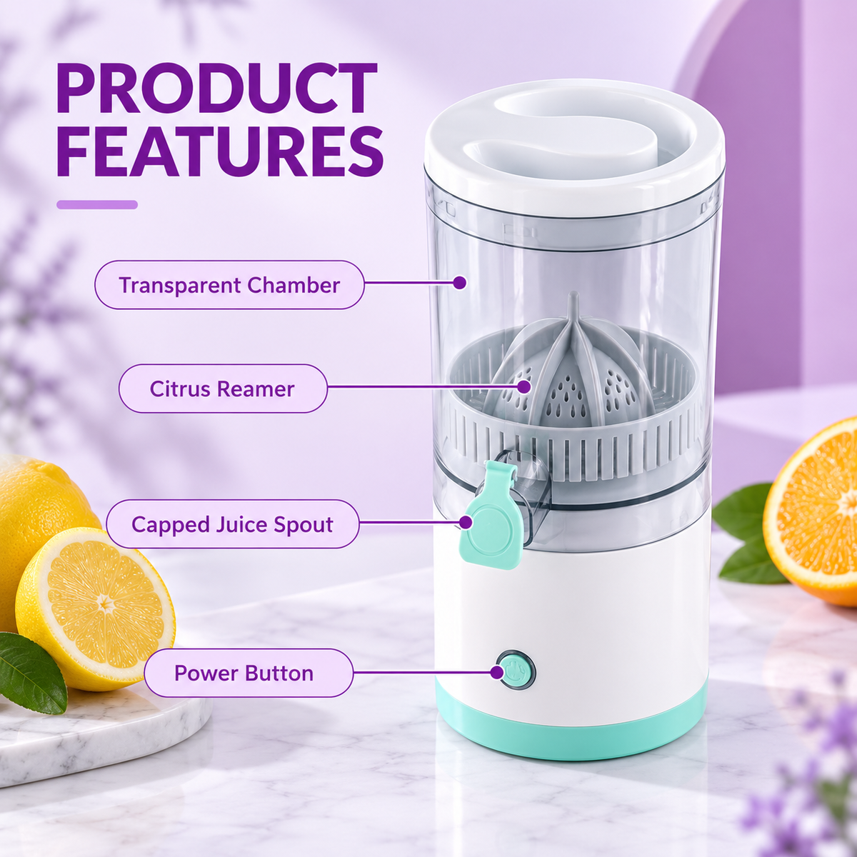 Portable Electric Citrus Juicer 80W – Orange & Lemon Squeezer