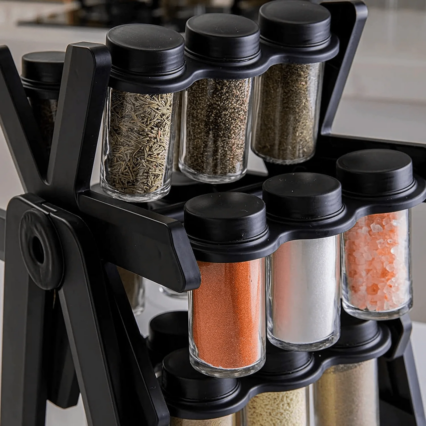 18 Jar Rotating Spice Rack 360° Kitchen Spice Organizer with Transparent Containers Space Saving Seasoning Holder