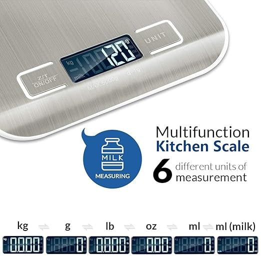 Digital Kitchen Scale – Stainless Steel, 1g Precision & 6-Unit LCD Display