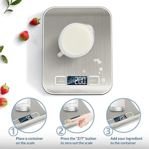 Digital Kitchen Scale – Stainless Steel, 1g Precision & 6-Unit LCD Display