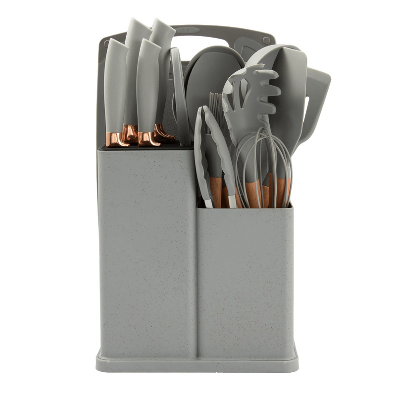 "Complete 19-Piece Kitchen Utensil Set - Chef Knives, Cooking Tools & Storage Organizer"