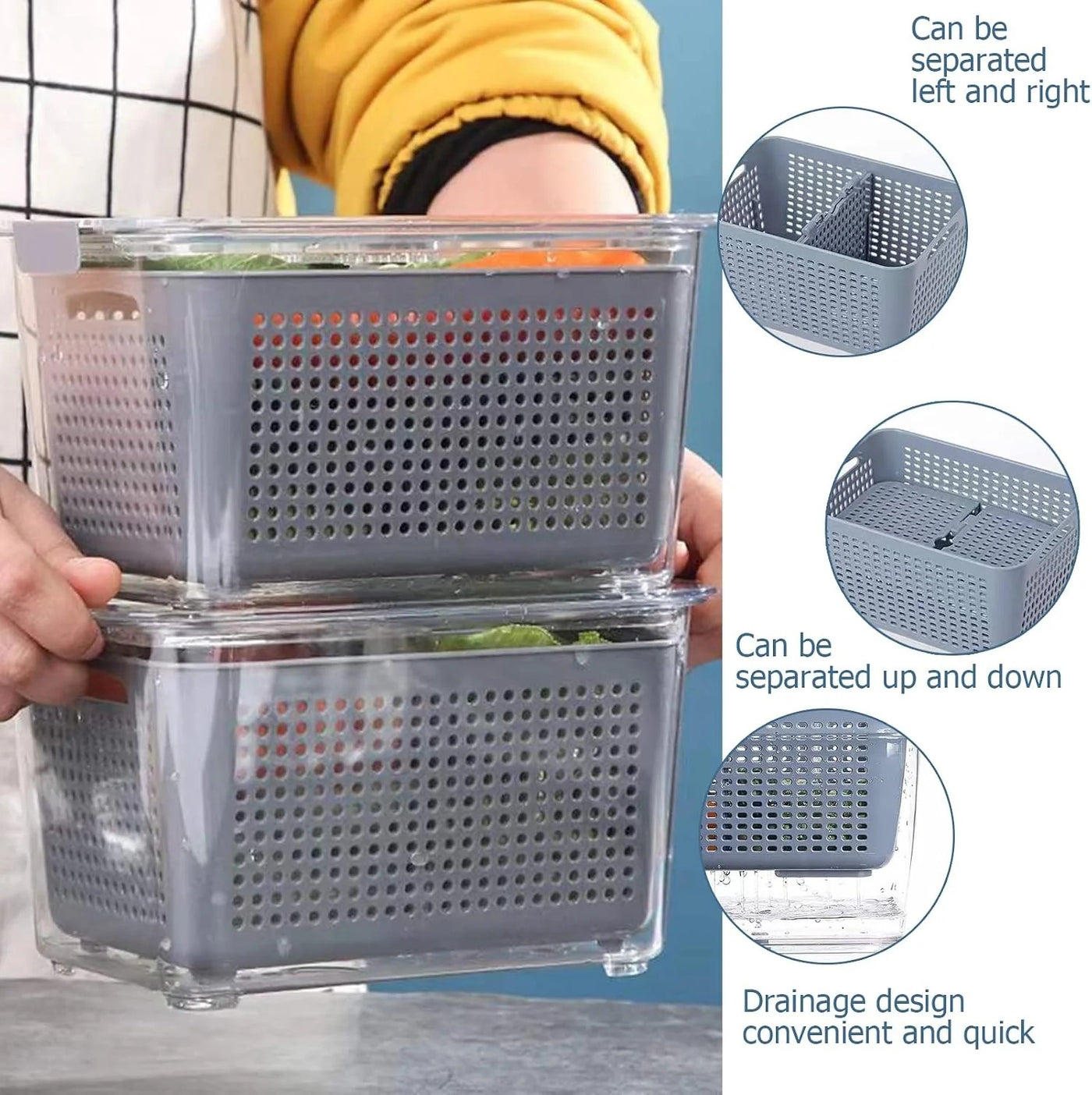"Refrigerator Drain Basket - Sealed & Breathable Food Storage Container with Ventilation"