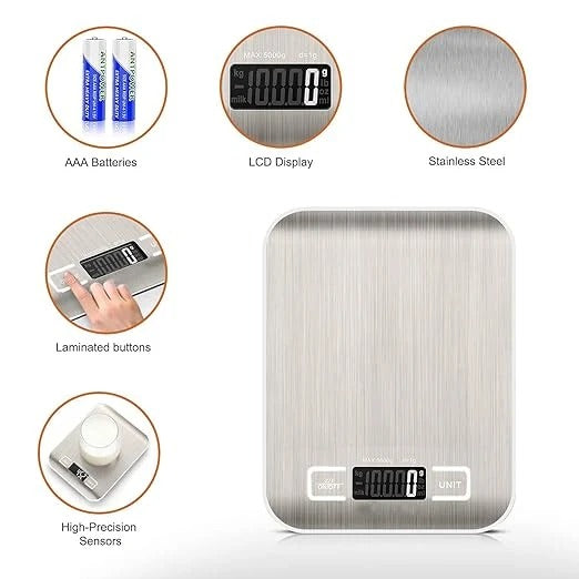 Digital Kitchen Scale – Stainless Steel, 1g Precision & 6-Unit LCD Display