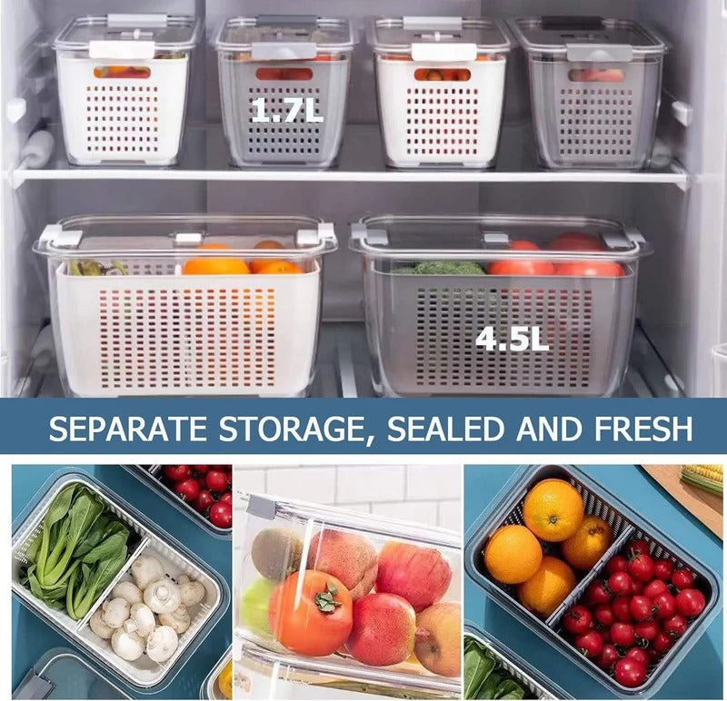 "Refrigerator Drain Basket - Sealed & Breathable Food Storage Container with Ventilation"