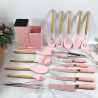 "Complete 19-Piece Kitchen Utensil Set - Chef Knives, Cooking Tools & Storage Organizer"