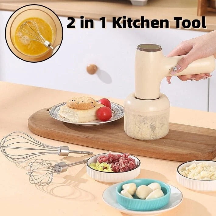 2 In 1 Electric Garlic Chopper & Egg Beater USB Rechargeable Mini Food Processor for Garlic, Chili, Meat, Ginger & Vegetables