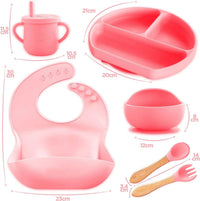 7-Piece Silicone Baby Feeding Set – Suction Plate, Bowl, Bib, Sippy Cup, Spoon & Fork
