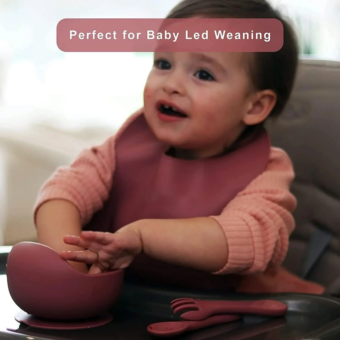 7-Piece Silicone Baby Feeding Set – Suction Plate, Bowl, Bib, Sippy Cup, Spoon & Fork