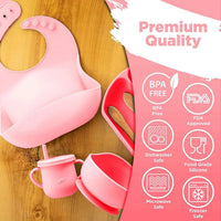 7-Piece Silicone Baby Feeding Set – Suction Plate, Bowl, Bib, Sippy Cup, Spoon & Fork