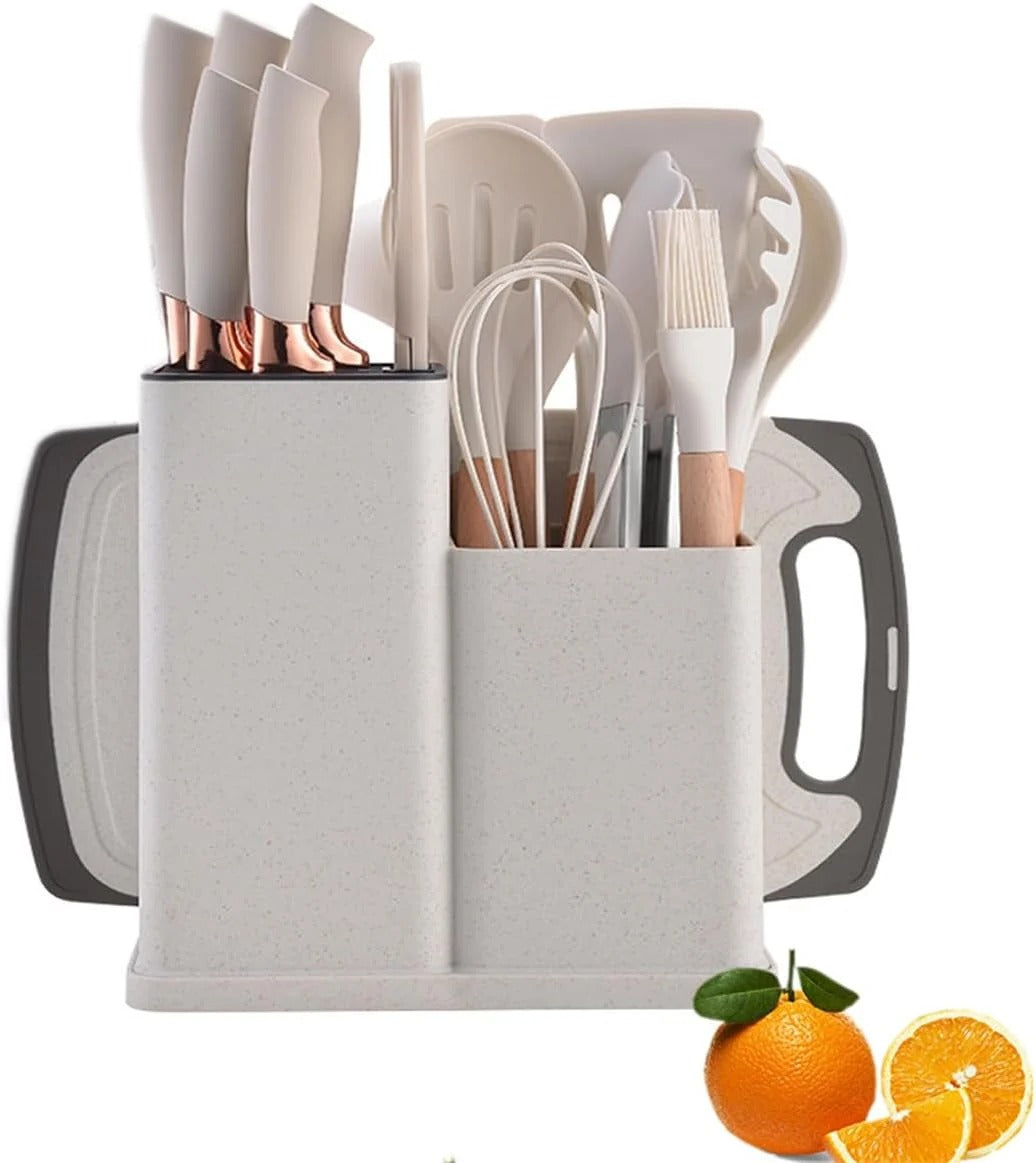 "Complete 19-Piece Kitchen Utensil Set - Chef Knives, Cooking Tools & Storage Organizer"